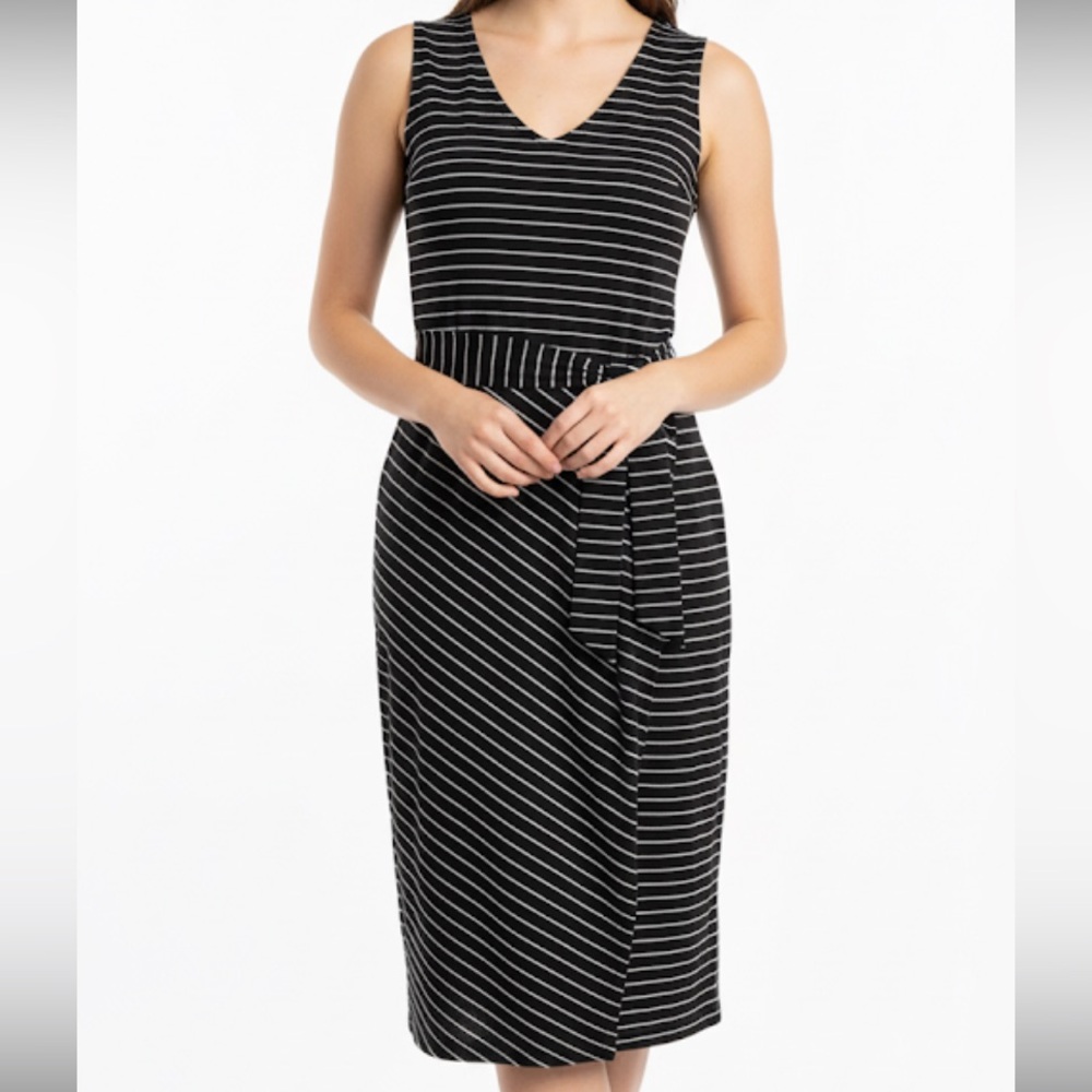 Maurices NWT Soft Cotton Black and White Striped Midi Sleeveless Belted Dress